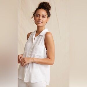 Bella Dahl Split Back White Sleeveless Blouse